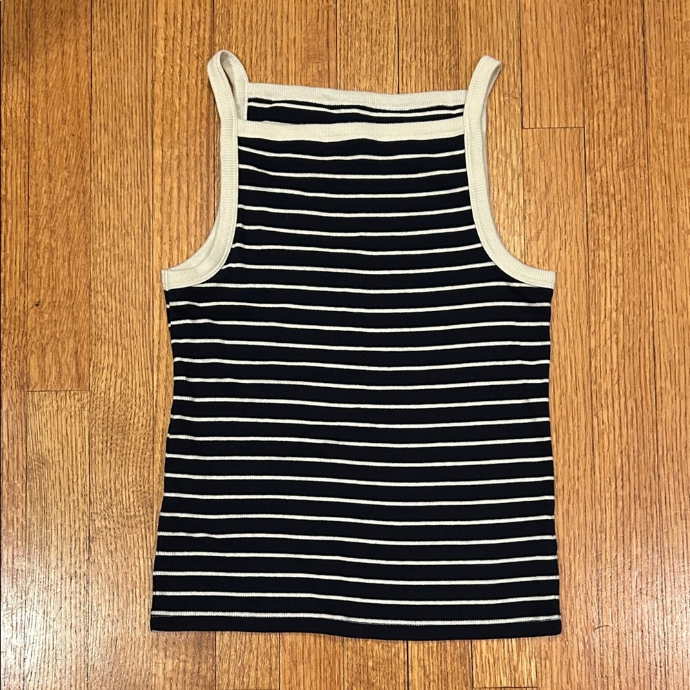 GAP Black & White Striped Tank with Cream Trim Size Medium